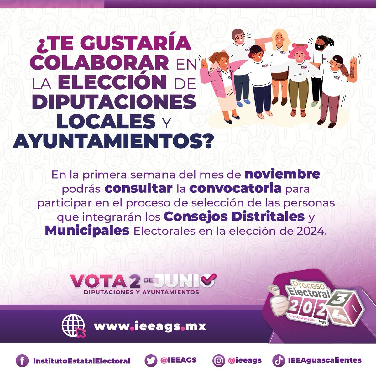 IEEAGS's tweet photo. Los Consejos Distritales y Municipales son las autoridades que llevarán a cabo las tareas de organización de la elección de Diputaciones Locales y Ayuntamientos.

Sigue pendiente de nuestros canales informativos, donde daremos a conocer la convocatoria.

#Elecciones2024🗳 https://t.co/K4KjCwgpGp