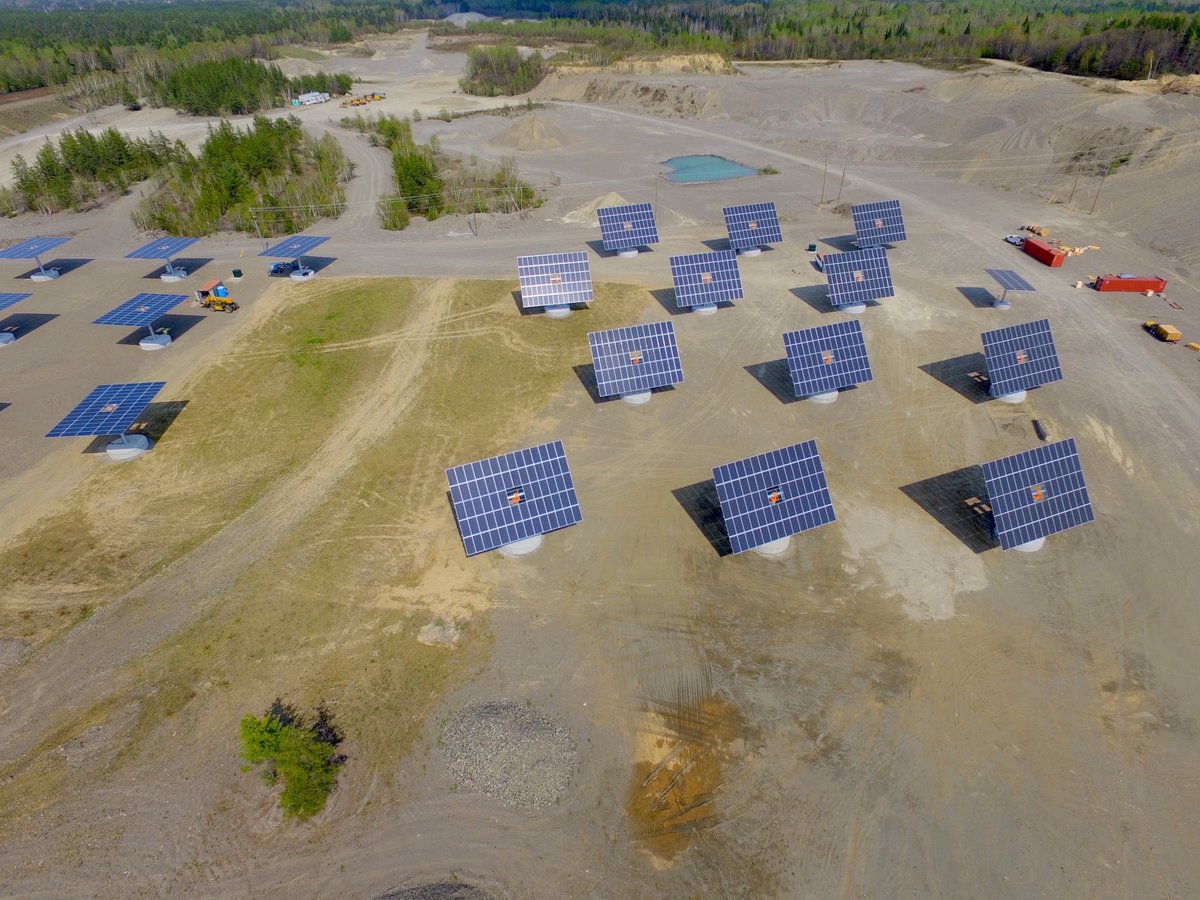 Whyte’s Aggregates took an unused pit, and divided it into two projects (the gravel path down the centre is the dividing line), each with 12 giant trackers (68 panels) &amp; one smaller tracker (to get production up to the full 250 kW).

More at: cedco-op.com/our-projects/

#solarenergy