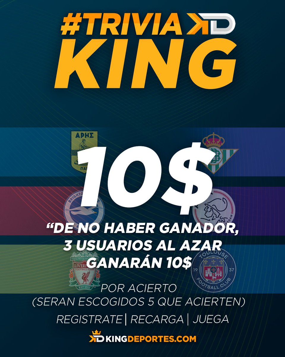 kingdeportesve's tweet photo. ¿Conoces sobre futbol? demuéstralo 🧐
La #TriviaKing de la #Europaleague ⚽️ está aquí🔥

Solo debes darle like, repostear y comentar tu predicción con tu nombre de usuario🤑

Serán seleccionados 5 ganadores dentro de los que acierten✅

Partido del día de mañana 26/10/23 https://t.co/9CzsQW47ZP