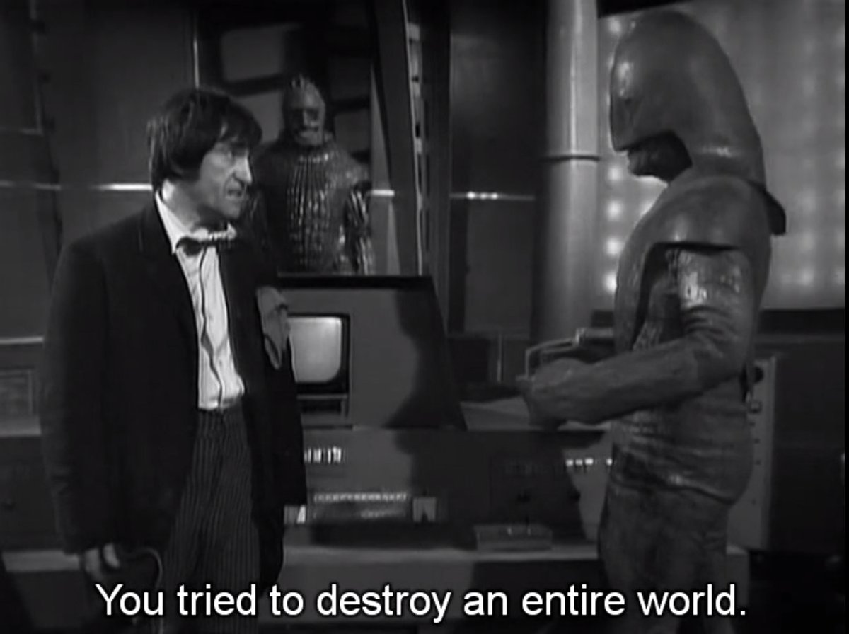 DWUDatabase's tweet photo. I understand the plot difficulties of stopping an invasion without destroying the invaders but it never sits well with me when the Doctors actions result in huge numbers of casualties. It seems alright with Daleks and Cybermen but not with the Martians #DoctorWho #SeedsofDeath https://t.co/XLCdqpFtYH