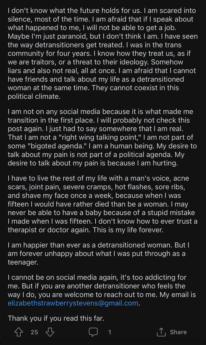 This girl socially transitioned at 13, got puberty blockers at 14, testosterone at 15, and would have had a double mastectomy at 16 if Covid hadn't hit. She detransitioned at 17. Now she lives with this permanent damage. “I have to live the rest of my life with a man's…