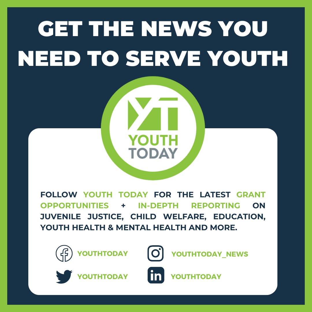 JJIE News (@jjienews) on Twitter photo 🤝 Follow our partner publication <a href="/YouthToday/">Youth Today</a> for the latest #grantopportunities plus in-depth reporting on #juvenile justice, child welfare, education, youth health & mental health and more 🤝 Follow our partner publication <a href="/YouthToday/">Youth Today</a> for the latest #grantopportunities plus in-depth reporting on #juvenile justice, child welfare, education, youth health & mental health and more