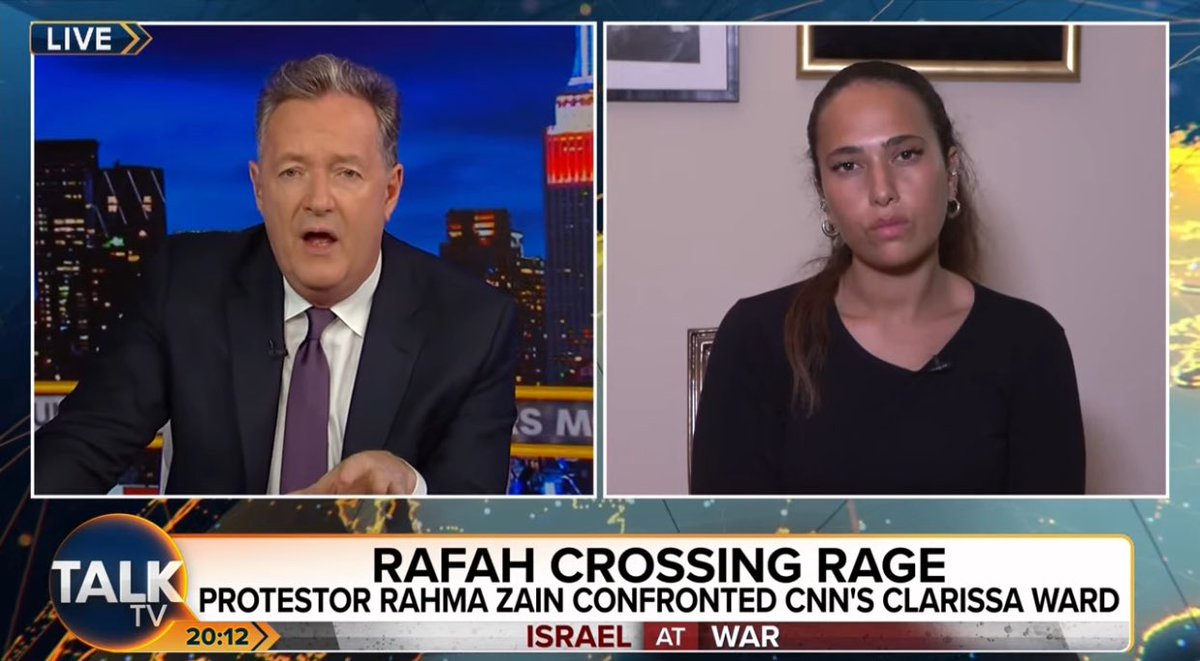 basilcreesejr's tweet image. The superb #RahmaZain is *ALL* of us listening to @piersmorgan mindlessly trotting out IOF talking points and insisting that the clock for this crisis only began ticking on October 7th. Salute! 🫡