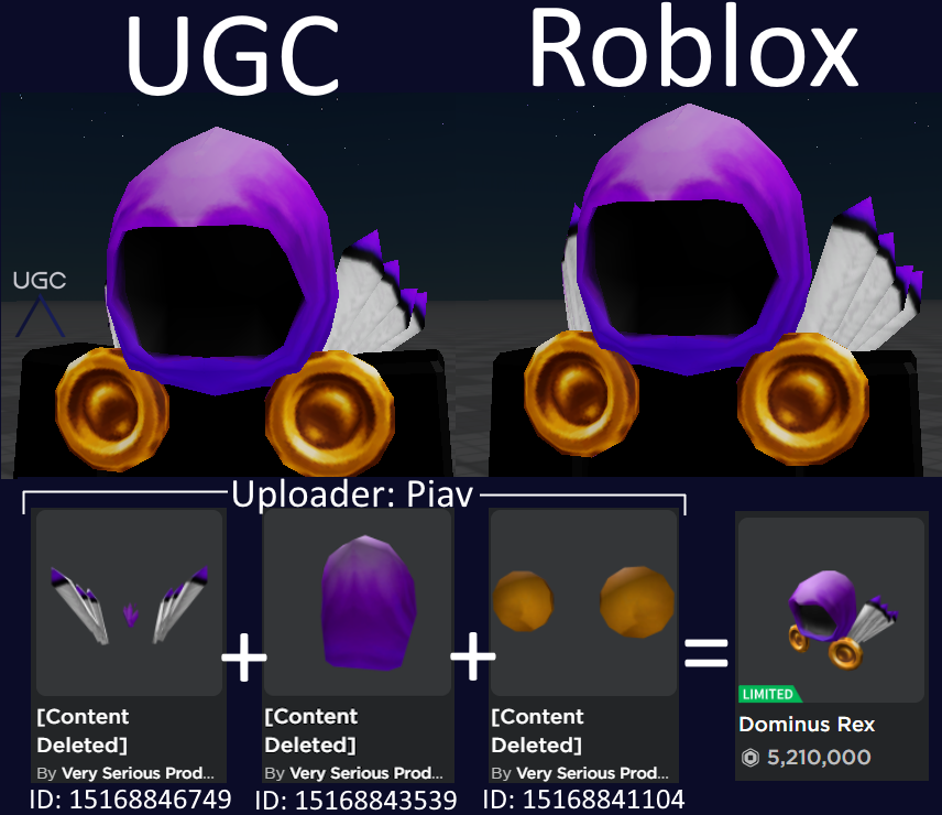Peak” UGC on X: UGC creator RawFH05 uploaded a 1:1 copy of the limited Dominus  Pittacium retextured in Robux instead of Tix. #Roblox #RobloxUGC   / X