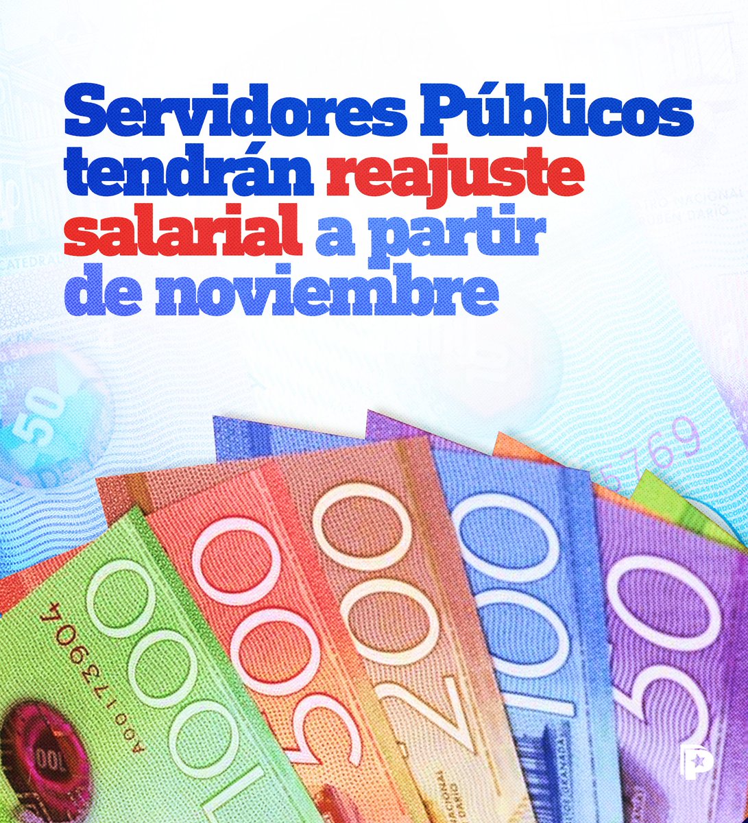 Este miércoles #25Octubre, la Vicepresidenta Cra. Rosario Murillo, anunció al pueblo nicaragüense; que a partir de noviembre, se realizará un reajuste salarial a servidores públicos. 🇳🇮💵👏🏻🔴⚫ 

Una excelente noticia que beneficiará a todos los trabajadores del estado👏🏻