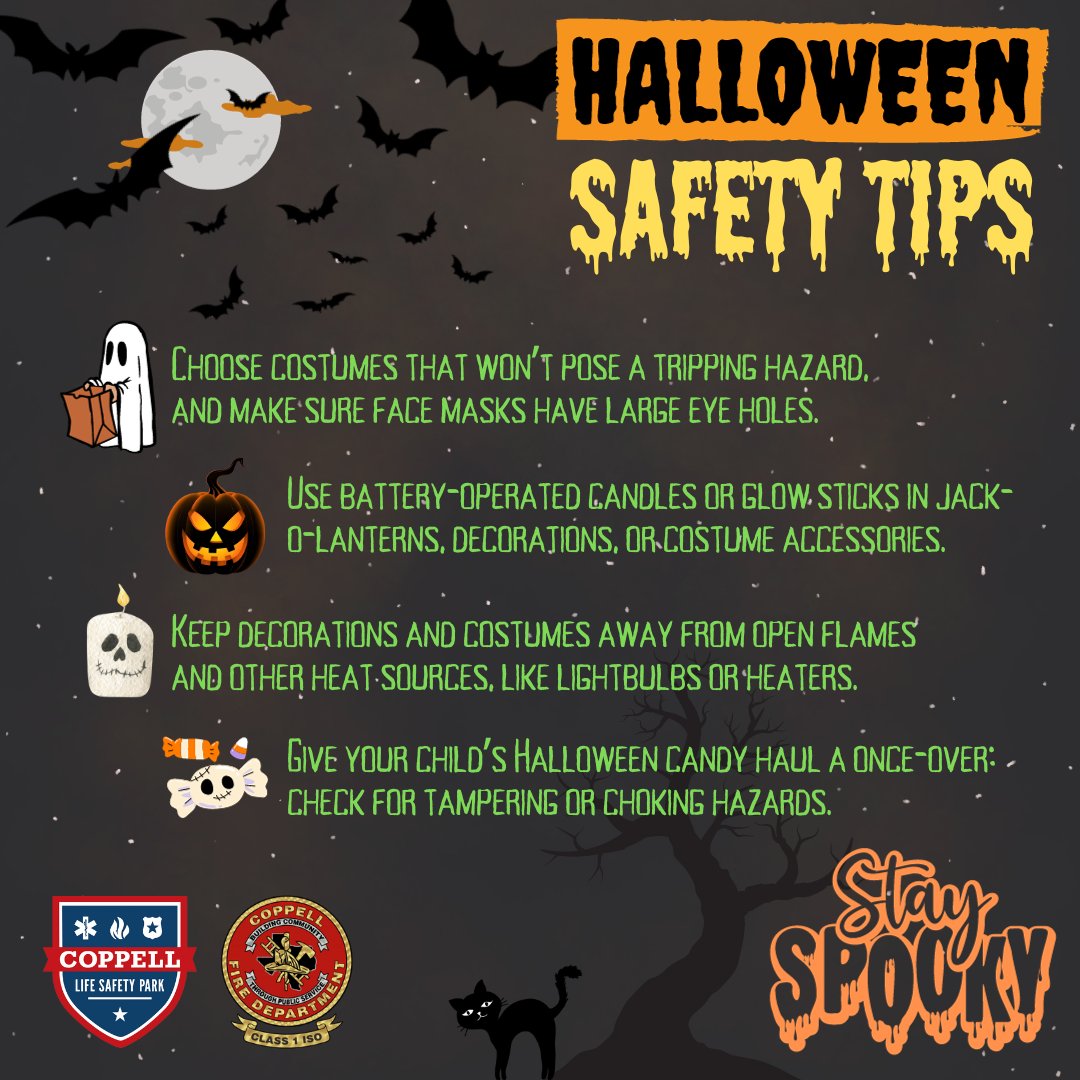 Halloween is less than a week away! 👻 Are your costumes and decorations ready? Please take a moment to consider these safety tips! Decorations cause more than 800 home fires each year...scary! Many of those were started by a candle. #HalloweenSafety #TrickOrTreat