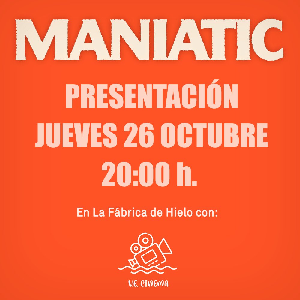 🔥🎬🥳🧡 Este jueves 26 de octubre a las 20:00 presentamos junto a VE Cinema la 7ª edición del Maniatic Film Festival en La Fábrica de Hielo (C/ de Pavía, 37, Malvarrosa, Valencia). Entradas en taquilla y online a precio reducido de sólo 3 €:
eventbrite.com/e/ve-cinema-y-…