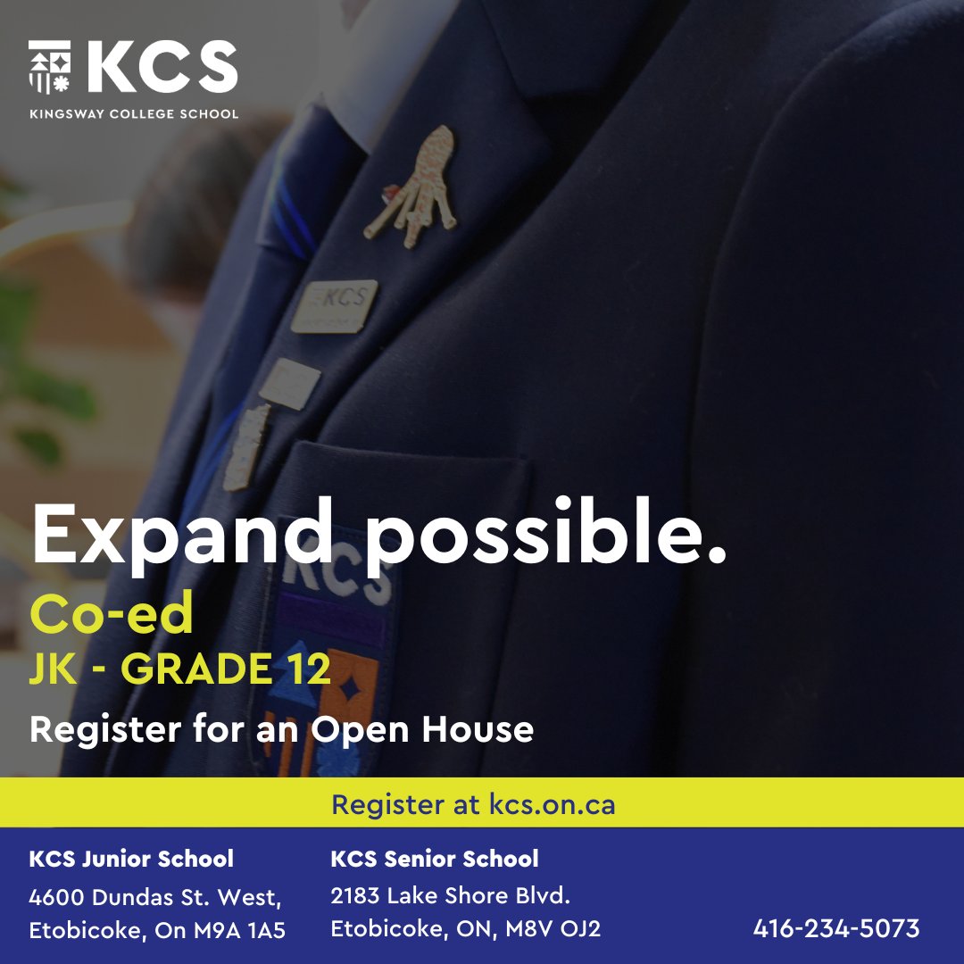 KCSMatters's tweet photo. Explore the world of Kingsway College School at our upcoming in-person Open Houses this fall!  

Register now for our Open House to glimpse the vibrant world of KCS and uncover the countless opportunities we offer to help your child thrive. https://t.co/C4P04d3kaI