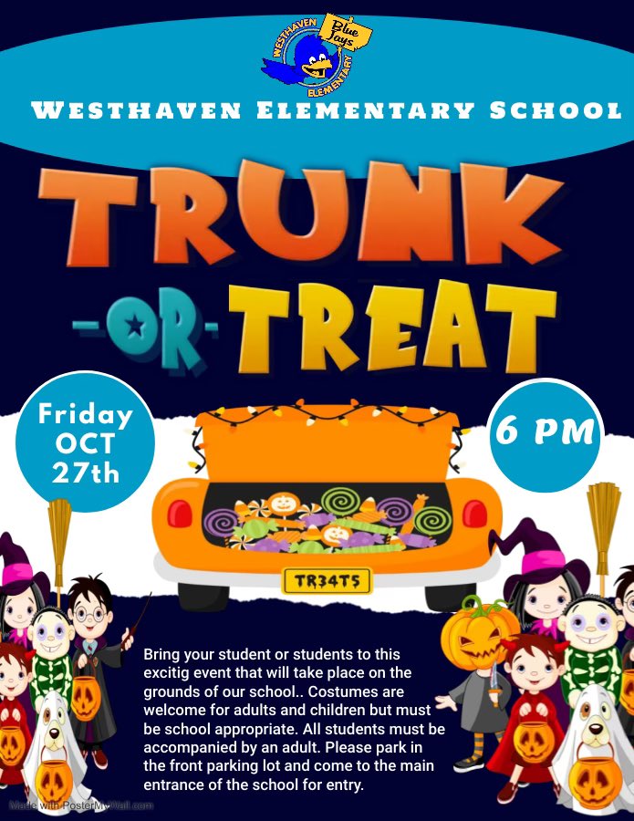 @WESBluejays trunk or treat can’t be a success w/o your generosity. Donations are still being accepted. Bring the little bluejays out for a night of fun💙💛 @TinikaDawson @trac_lyn @bigred4490 @MelCouther @Brenda21580279 @LHTRT76 @LadyKarenT @EthelKS58 @JaylynRichard24