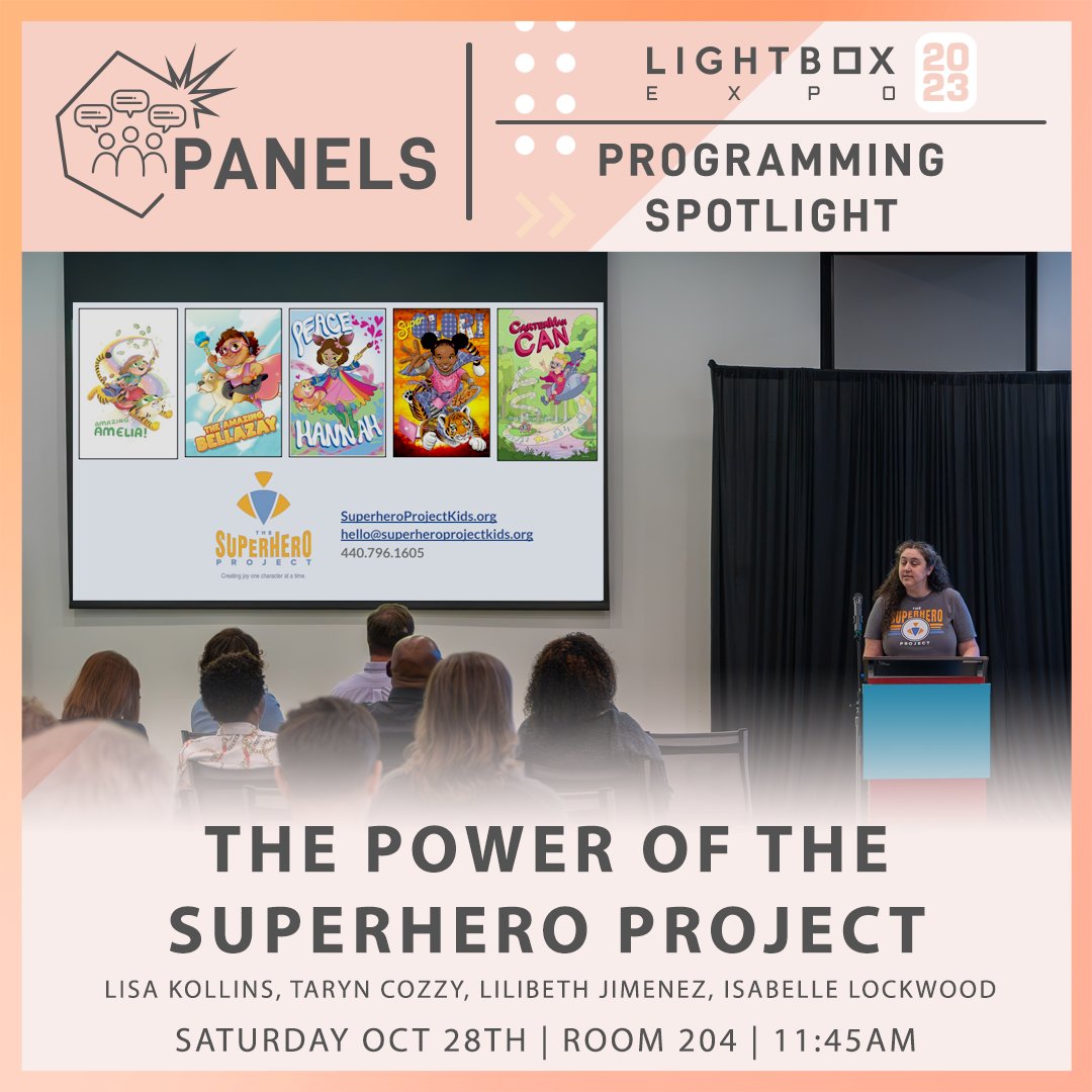 See you at Lightbox Expo 2023!
⭐ We'll be walking the convention floor all weekend!
⭐ Catch our panel Saturday Oct 28 @ 11:45 am - 12:45 pm: THE POWER OF THE SUPERHERO PROJECT!

@lilustrations <a href="/_ptaryndactyl_/">Taryn Cozzy</a> @lightboxexpo #lightboxexpo2023 #artistalley #convention
