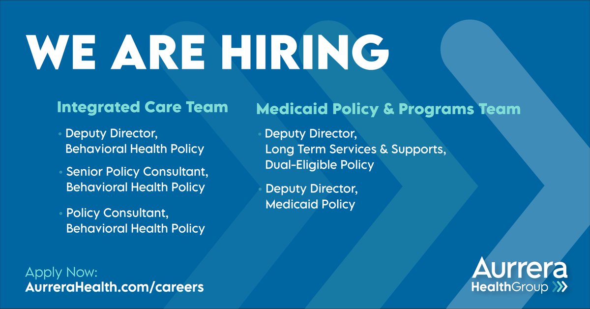 Our equity- and mission-driven health policy consulting firm is hiring several remotely located positions to advance the work we do on safety net health programs. If this resonates with you, we encourage you to explore our open roles and apply today!➡️aurrerahealth.com/about-us/caree…