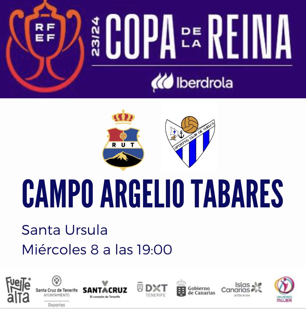 RUTFem_oficial's tweet photo. ‼️COPA LA REINA🏆‼️

Tenemos, día, hora y lugar, para este partido histórico, contra un gran equipo de primera división @LigaF_oficial 

@rutfemenino 🆚 @sportinghuelva 

🏟️ARGELIO TABARES

🗓️ 8 de Noviembre.

🕖 19:00 🇮🇨

TE ESPERAMOS, contigo seremos más fuertes.💪🏽💙❤️ https://t.co/ih9v2aur1p