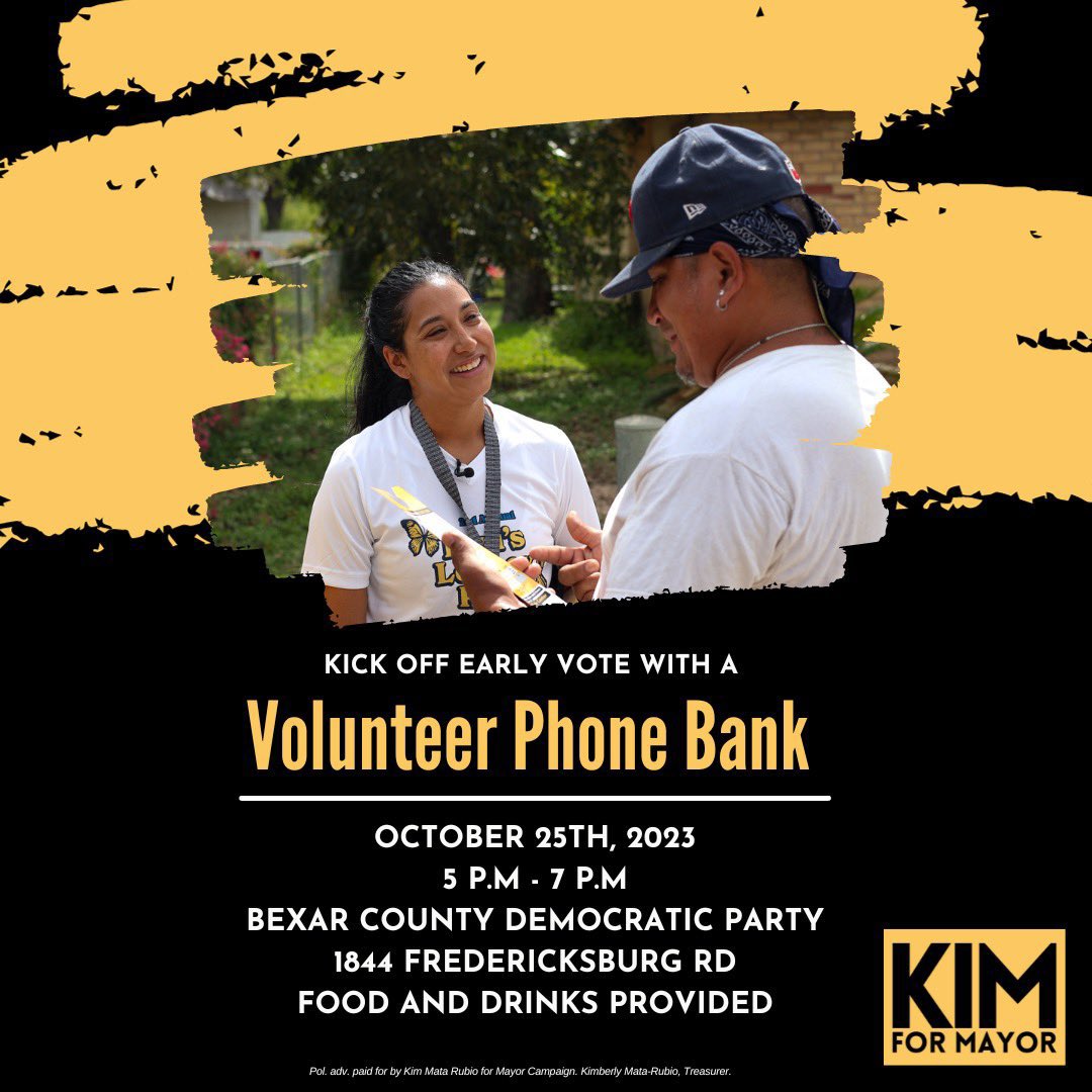 Join us this evening at #BCDP office @BexarYD @Bexar_Democrats #Volunteer Phone bank for @kimrubio21 #KimForMayor #Uvalde
