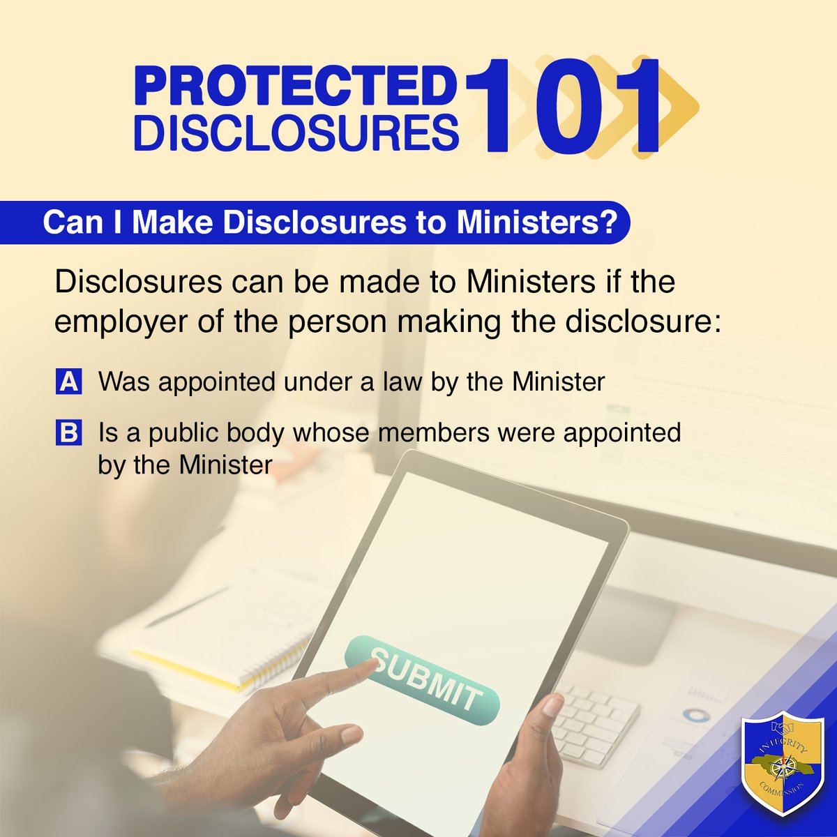 JISNews's tweet image. In your quest for transparency and accountability, it's crucial to know your options. 

You can make protected disclosures to Ministers when certain conditions are met. 

Your voice has the power to spark change! 

#protecteddisclosures #integritycommission #whistleblower