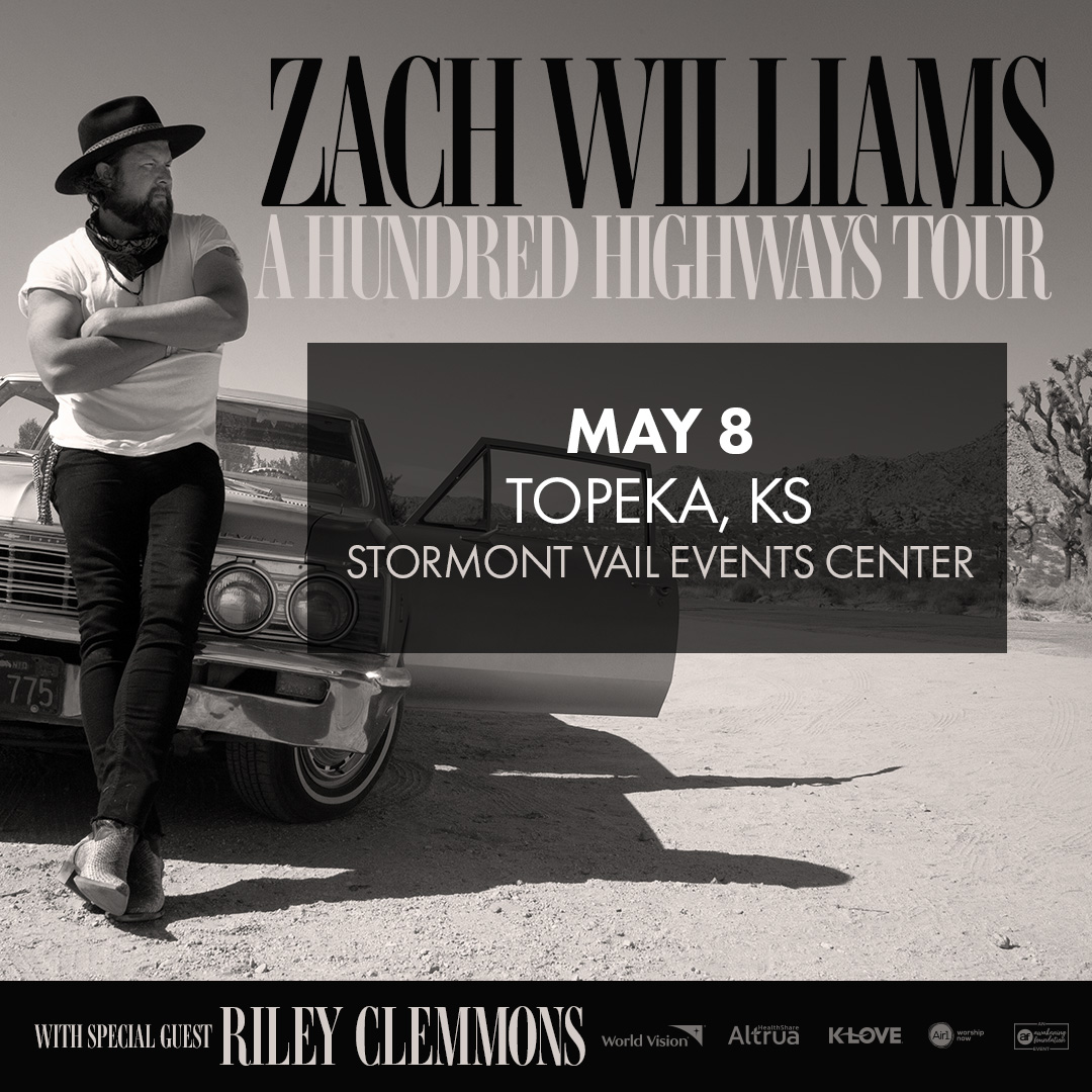 StormontVailEC's tweet photo. **ANNOUNCEMENT** Zach Williams is bringing the "A Hundred Highways" tour to #TopCity, with rising star Riley Clemmons, May 8 at #TheVail! 
Tickets on sale Thurs, Nov. 2 at 11am
More Info --> https://t.co/bqCHfjhcx1 https://t.co/sMMvXAEkU8