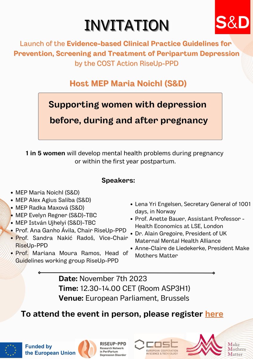 '1 in 5 women will develop mental health problems during pregnancy or within 1st year postpartum.' 📅Nov 7th join us @Europarl_EN for this important discussion, and help support mothers, their children and families at large. Register here👉 bit.ly/499RSow
