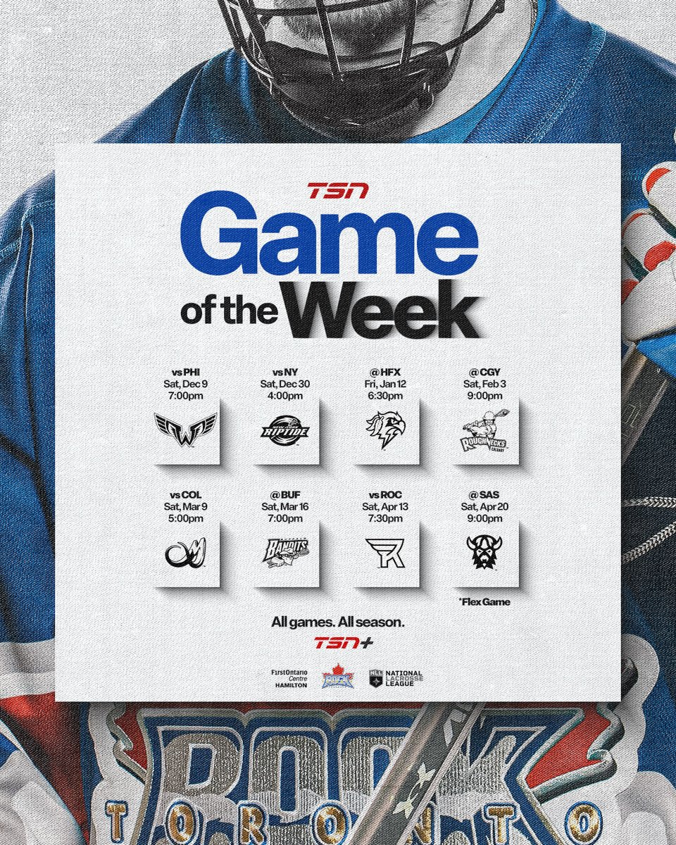 Watch us all season long on <a href="/TSN_Sports/">TSN</a>!

Here is the <a href="/NLL/">NLL</a> Game of the Week on #TSN schedule.  The Rock will be featured 8 times (includes flex game) this season! Stream every game on TSN+

READ: bit.ly/3QwmEjZ

#RockCity🎸