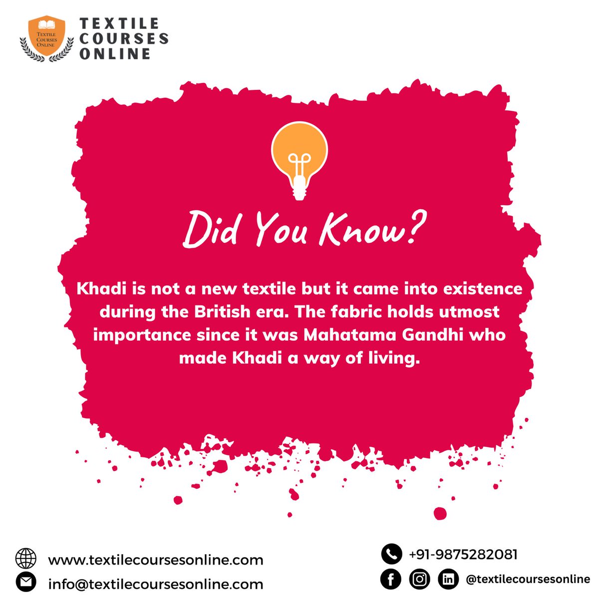 TextileCourses's tweet image. Khadi: A Timeless Textile Born in the Crucible of British Rule, Nurtured by the Vision of Mahatma Gandhi
#textilecourses #onlinelearning #knittingbasics #knitting #crafting #learnsomethingnew #creativity #enrollmentopen #knittingcommunity #textiledesign #handmade #DIY