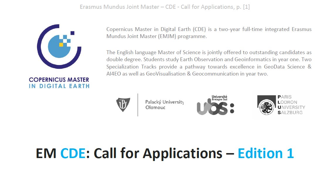 Josef Strobl (@gistrobl.bsky.social) (@gistrobl) on Twitter photo Thanks for your patience - TODAY the next call for 'Copernicus Master in Digital Earth' scholarships opened - master-cde.eu/admission/proc… @PLUS_1622 <a href="/gis_upol/">Geoinformatics UPOL</a> <a href="/UBS_universite/">UBS_universite</a> Thanks for your patience - TODAY the next call for 'Copernicus Master in Digital Earth' scholarships opened - master-cde.eu/admission/proc… @PLUS_1622 <a href="/gis_upol/">Geoinformatics UPOL</a> <a href="/UBS_universite/">UBS_universite</a>
