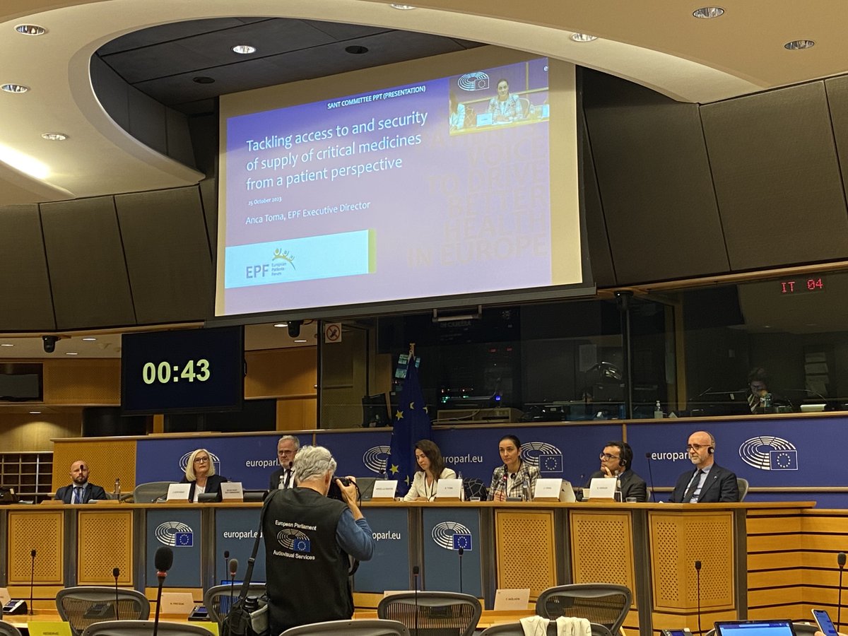 📢Today at the @Europarl_EN, @Anca4health addressed medicine shortages and re-affirmed the pivotal role of patient organisations in tackling this issue. As Anca said, only by establishing a European #HealthUnion we can improve access to and security of supply. #EU4Health