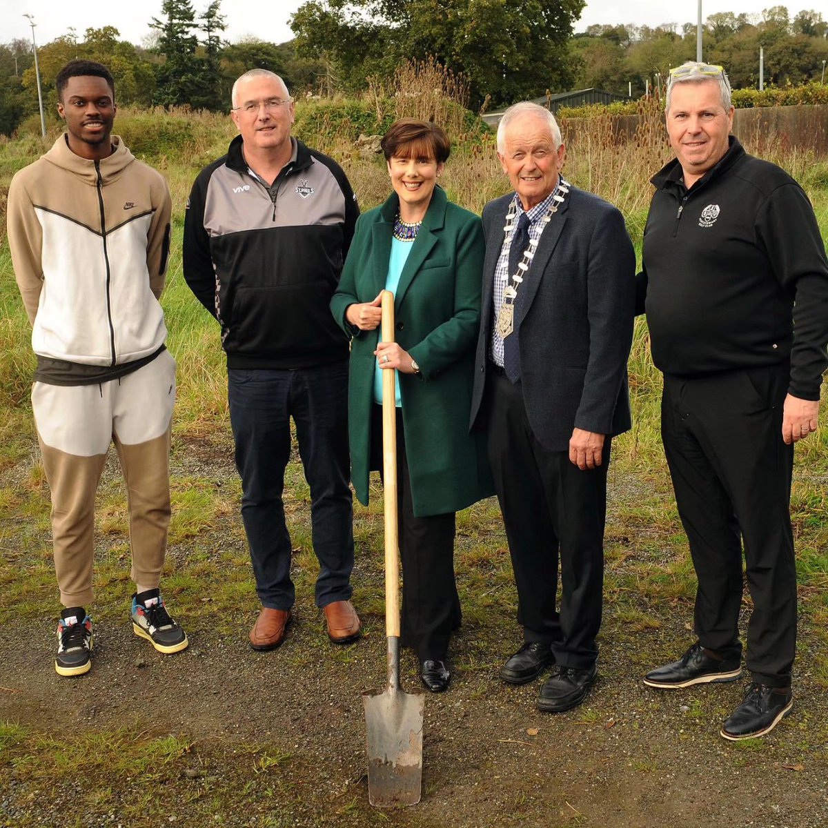 stpaulsbc's tweet photo. Minister for Education Norma Foley turned the sod on the new sports facility at Derreen, Killarney last Friday. The new centre will include a single storey community hall with two full size  basketball courts, a gymnasium, https://t.co/Y8Mb9MV3oW