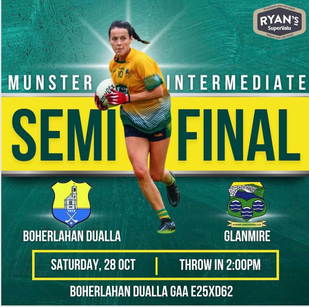 glanmireladies's tweet photo. Another exciting week &amp; fixture ahead for our club. Make the trip on Saturday &amp; support our ladies as we take on @BoherlahanDGAA  in the @MunsterLGFA  semi final. Bring the support &amp; colour #GlanmireAbu #WorkingHard #Repersenting @CorkLGFA @eastcorklgf @BigRedBench @RnRor 💛💚 https://t.co/Mr7nD1UlyR
