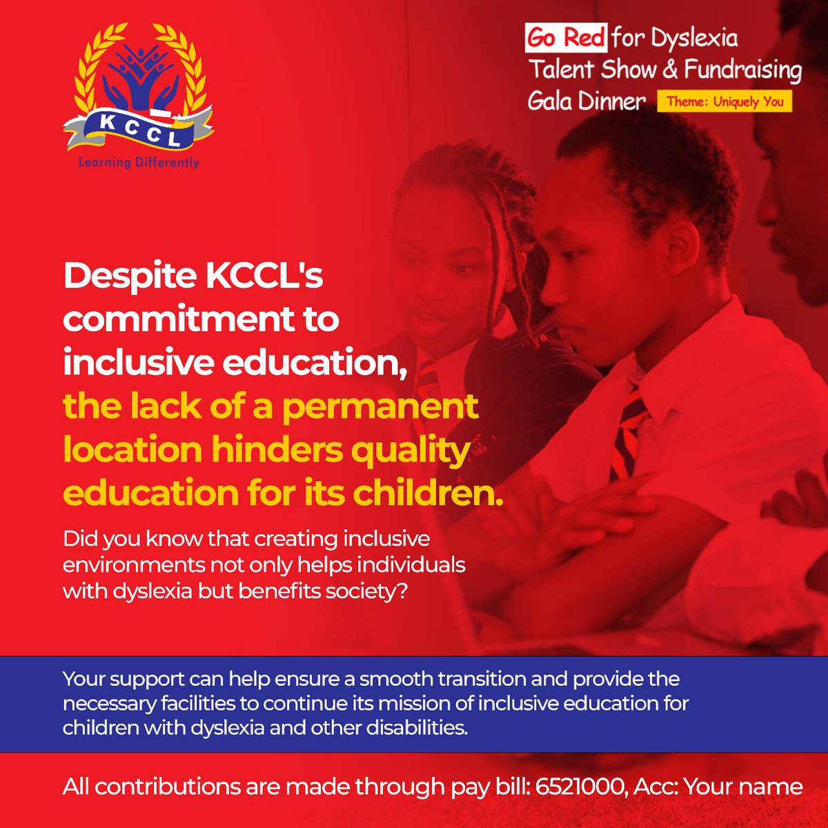 muli_brian_'s tweet photo. Creating inclusive environments not only helps individuals with dyslexia but it also benefits the society. 

@KCCLkenya is committed to inclusive education to improve the quality of education for its children 

Help us contribute in this noble idea. 

Paybill: 6521000
Account: your name 

#SupportKCCL