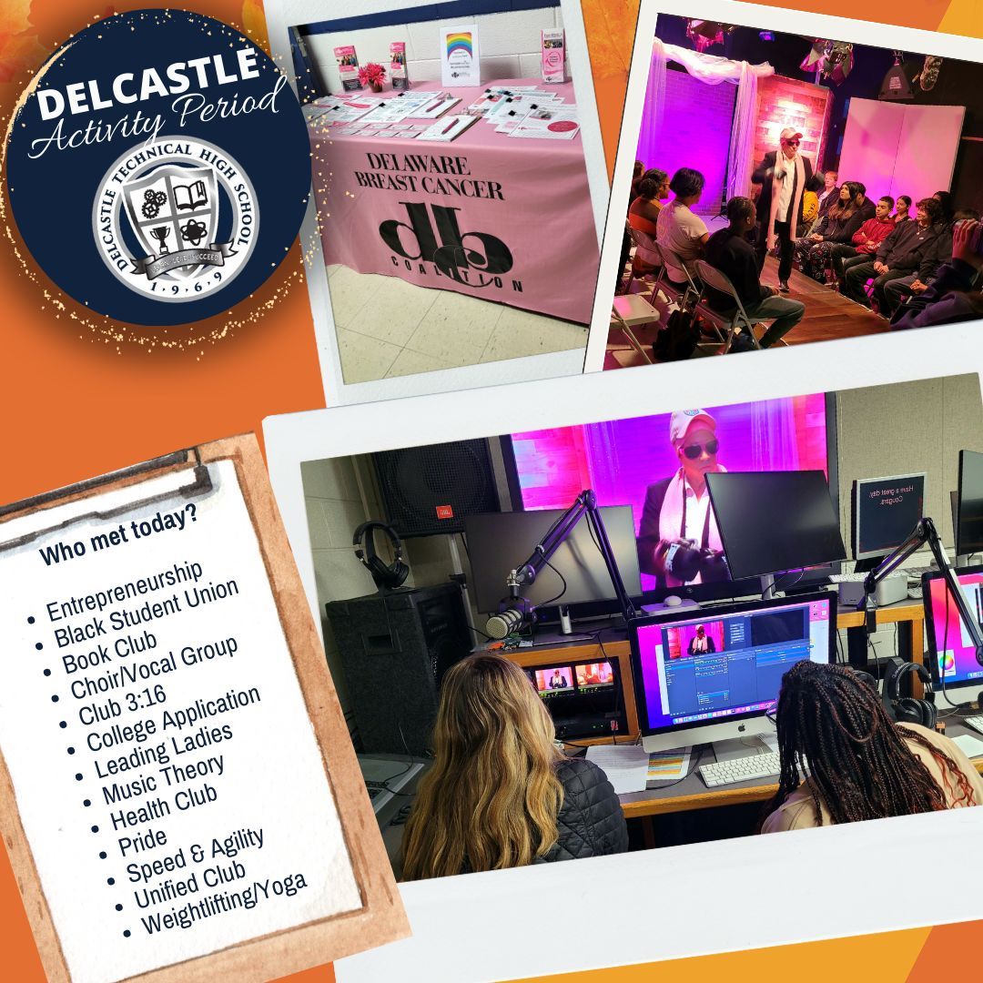 delcastle_ths's tweet photo. Our Cougars met for Activity Period! So much going on in our Delcastle hallways. Shoutout to the Health Club and Digital Media for teaming up for the Breast Cancer Awareness Fashion Show. The video will be dropping soon!
#NCCVTworks #ActivityPeriod #CougarNation #Community https://t.co/7GvaoHwkfR