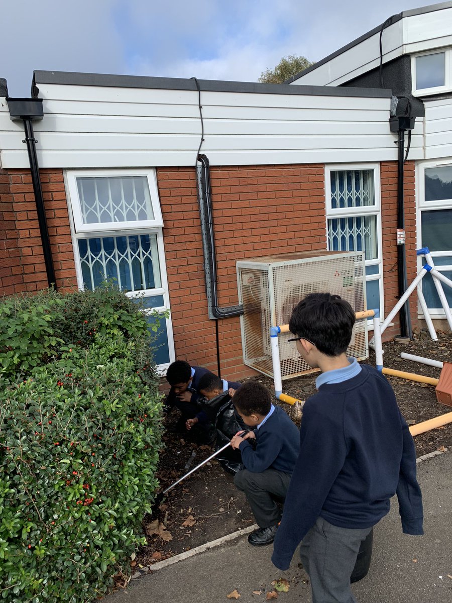 The eco warriors have been caring for our common home this lunchtime by litter picking on the school field. #laudatosi #careforourcommonhome @BhamDES