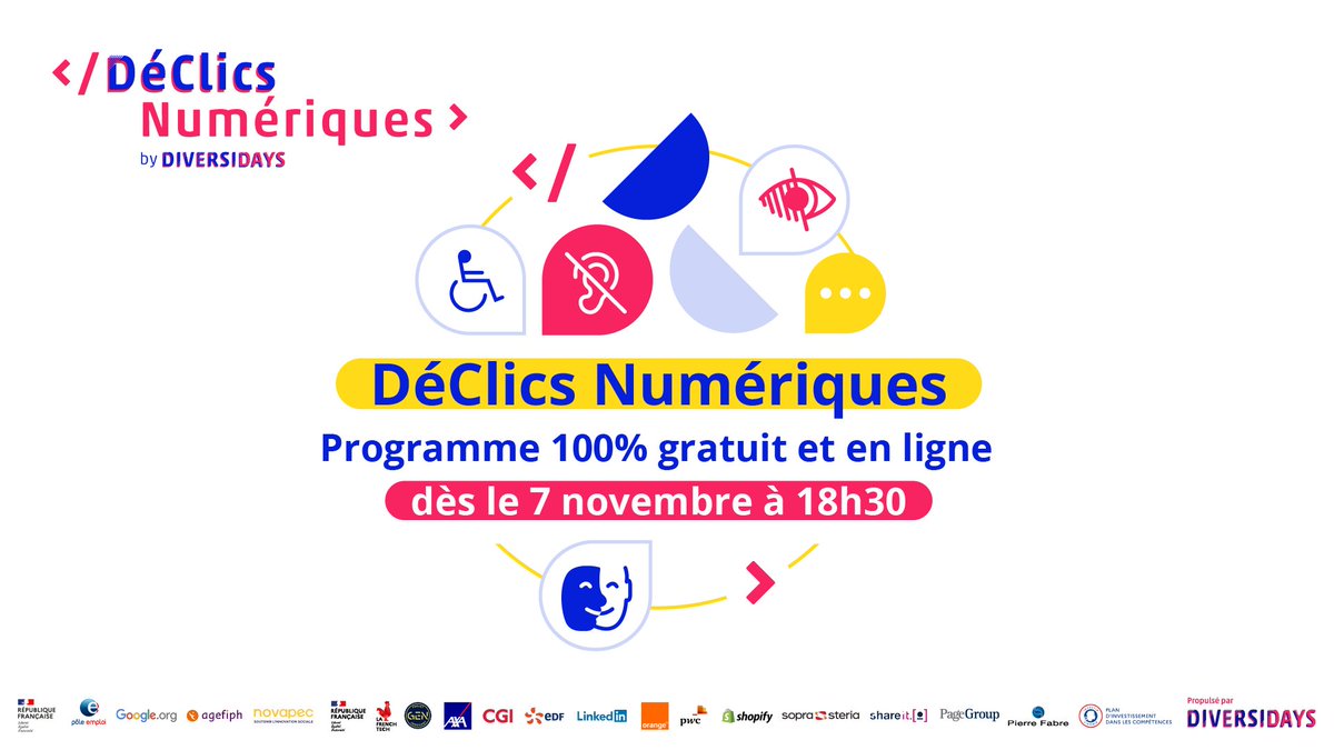 diversidays's tweet photo. 🤔 Comment trouver un job dans le numérique quand on est en situation de #handicap ?📲 Découvrez toutes les réponses avec #DéClicsNumériques focus handicap ! Ce programme est aussi ouvert aux personnes qui ne sont pas en situation de handicap 😇 Par ici 👉 https://t.co/VeNFiWkJyR https://t.co/rdvGFSJDc4