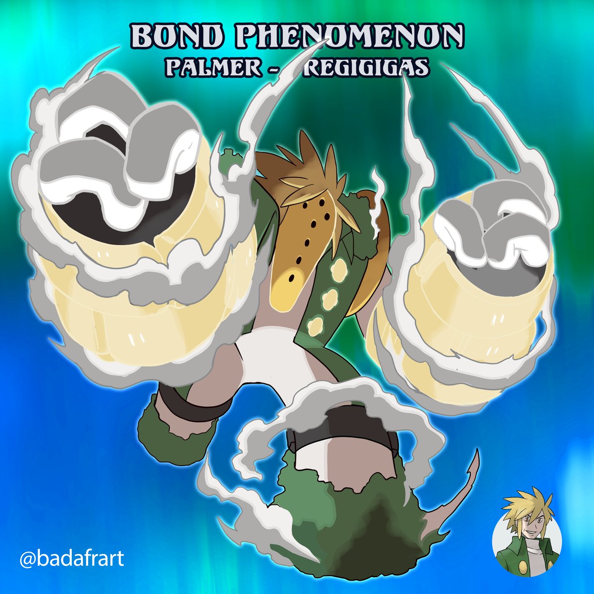 badafra's tweet image. Meet Palmer's Regigigas!
After the fifth turn,it becomes Palmer-Regigigas. Crush Grip does not gain power but hits twice; in double battles, the first strike targets the original target, and its second strike targets the other opponent.

#regigigas #regigigasraid #regigigasshiny