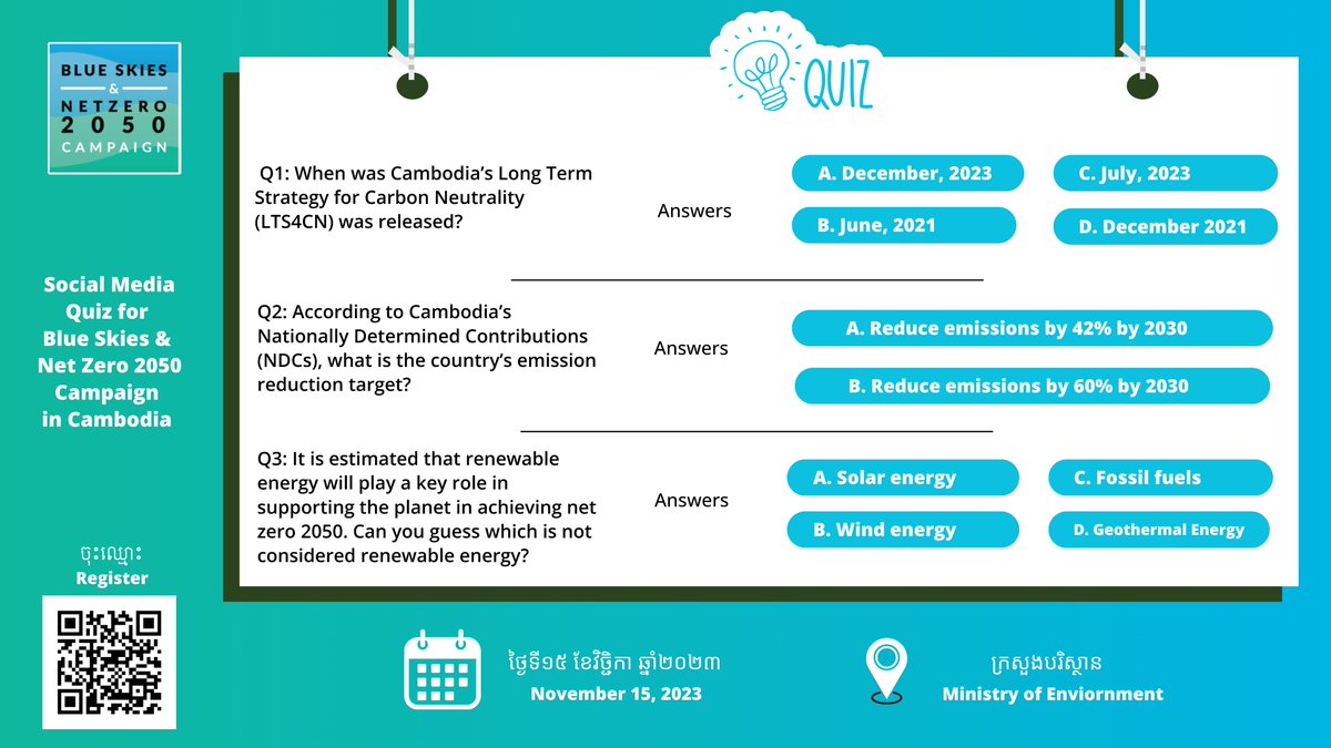 GGGICambodia's tweet photo. Welcome to the first Quiz of the Blue Skies &amp; Net Zero 2050 Campaign! Follow the link to answer: https://t.co/qfwebGnIYs

Interested in learning more about our blue skies: https://t.co/fw7fPcq3zE https://t.co/5AVHUxSvcx