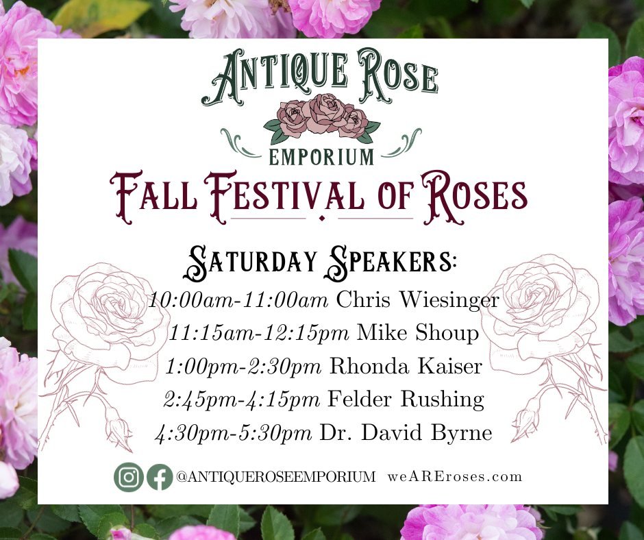 Dr. Byrne will be speaking at the Antique Rose Emporium's Fall Festival of Roses on Saturday, November 4th! If you are interested in attending or would like more information, you can visit their website at the link below. 🌹antiqueroseemporium.com/pages/fall-fes…