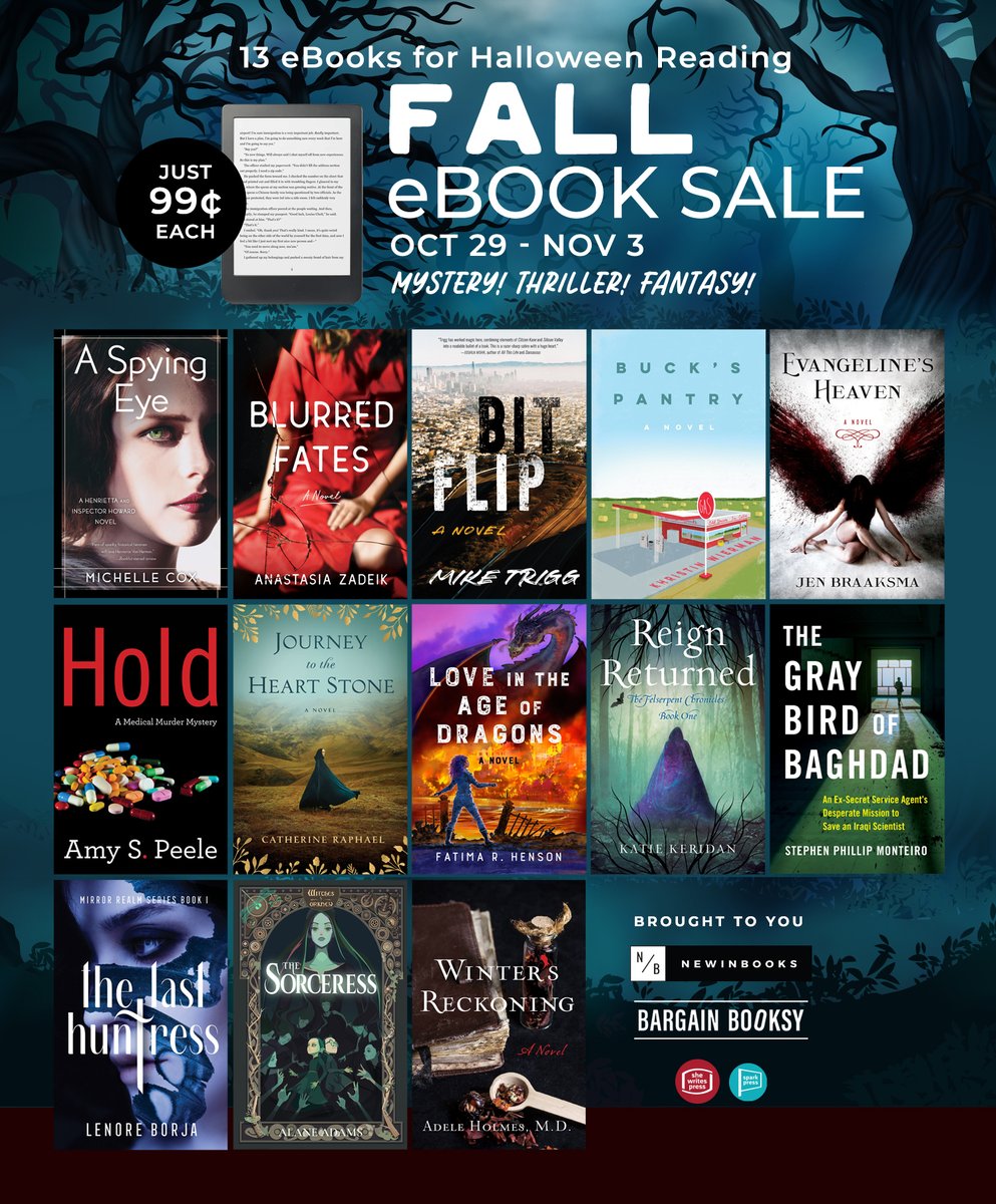 📚 Thrillers, mystery, fantasy—oh my! Indulge in the spooky season with these 13 eBooks, just .99 each from 10/29-11/3. @BargainBooksy @NewInBooks 👻 Shop the sale here! gosparkpoint.com/shop-the-new-t…