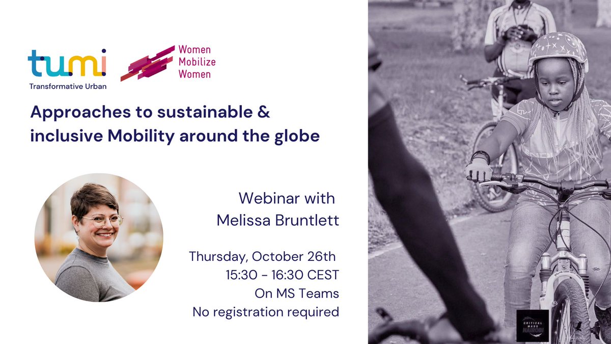 TUMInitiative's tweet photo. During this interactive webinar, @mbruntlett will discuss with you approaches to sustainable &amp; inclusive Mobility around the globe.🚶‍♀️‍🏙 
Join this conversation tomorrow at 3:30PM here 👉 https://t.co/tsNkjG27g6

#UrbanMobility 
#GenderEquity https://t.co/IXFHNlJCsw