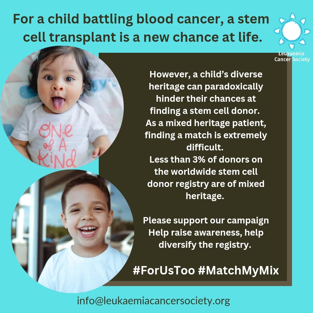 #ForUsToo
Global stem cell registries do not reflect the world's diversity. The majority of registered donors are white. Only 3% of stem cell donors worldwide are of  mixed heritage
#savealife #stemcelldone
Follow the link in the bio to register ⁣
linktr.ee/leukaemiacance…
