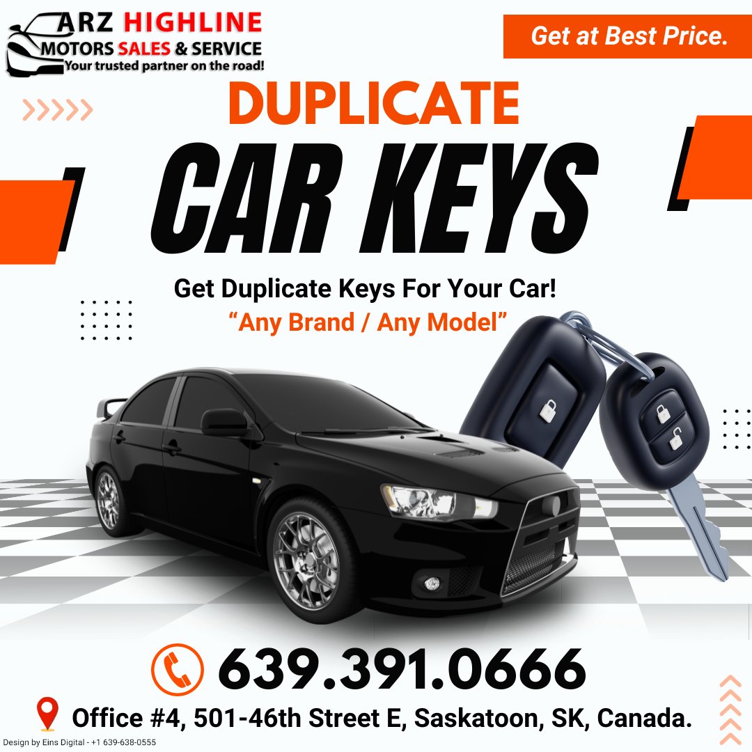 ArzMotors's tweet image. Need a spare key? Our key duplication service has you covered! 
Call us: 639.391.0666
Address: Office #4, 501-46th Street E, Saskatoon, SK, Canada.
#KeyDuplication , #DuplicateKeys , #SpareKeys , #CopyKeys , #KeyCutting , #KeyClone , #BackupKeys , 
arzmotors.ca