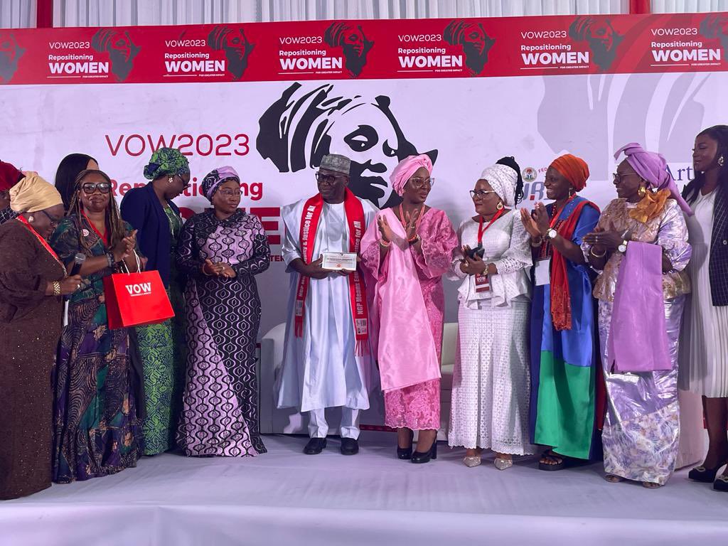 Today, I received a lifetime achievement award for our transformational gender inclusion policy in Kwara State at the Voice of Women Conference in Abuja, in company of my wife Amb. Olufolake AbdulRazaq. Organised by the Women Radio, prominent women leaders from across Africa