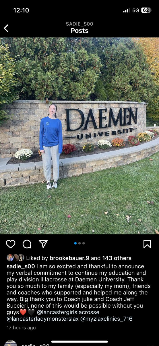 LancVarGirlsLax's tweet photo. Congrats @Sadieschlessel1 for verbally committing to @DaemenWLAX ! We are proud of you 🖤❤️🥍 @LHS_Athletics1 @bufnewspreptalk @LancasterLadyM1 https://t.co/IDOQui87Vr