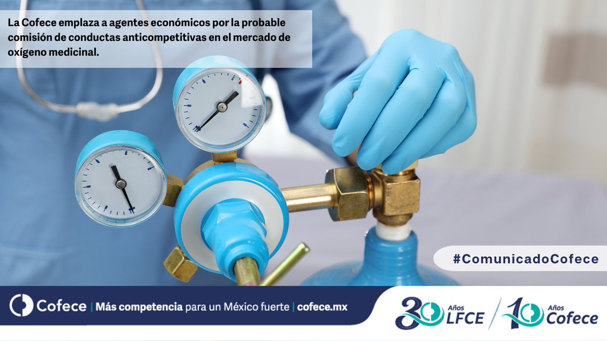 cofecemx's tweet photo. La #Cofece emplaza a agentes económicos por la probable comisión de conductas anticompetitivas en el mercado de oxígeno medicinal.

📰 Consulta el #ComunicadoCofece aquí: ➡️ https://t.co/Cl42YfD74g https://t.co/BmrNWA6J9t