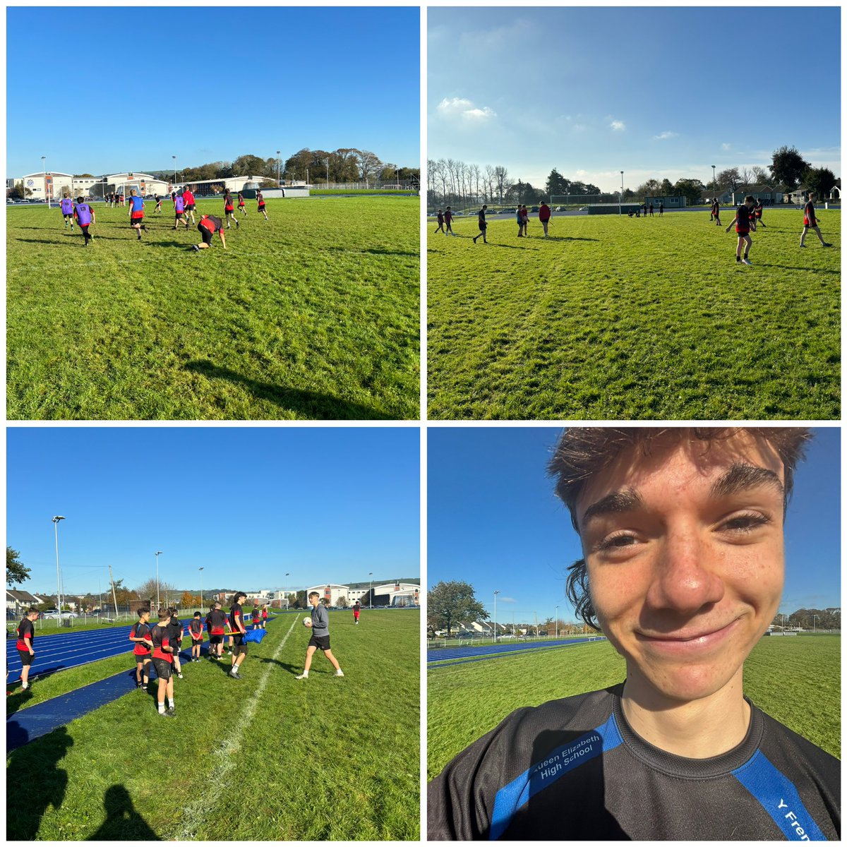 No wellies and arm bands this morning more like sunglasses and suncream☀️What a morning full of rugby games, Year 8 RWC festival💪🏼 50+ boys running, tackling &amp; scoring tries. Thanks to the Yr11’s for refereeing the games after completing the course yesterday, well done boys 👊🏼🏉