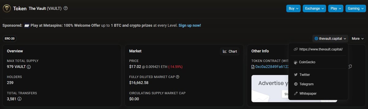 TheVaultERC's tweet photo. $VAULT

Etherscan✅
CoingGecko✅
DexTools✅
DexScreener✅
Market Cap under 20k✅
Price floor at 10k ✅
Need we say more?
#Ethereum #ETH #blockchain #smallcap https://t.co/niLSFJ2lIL
