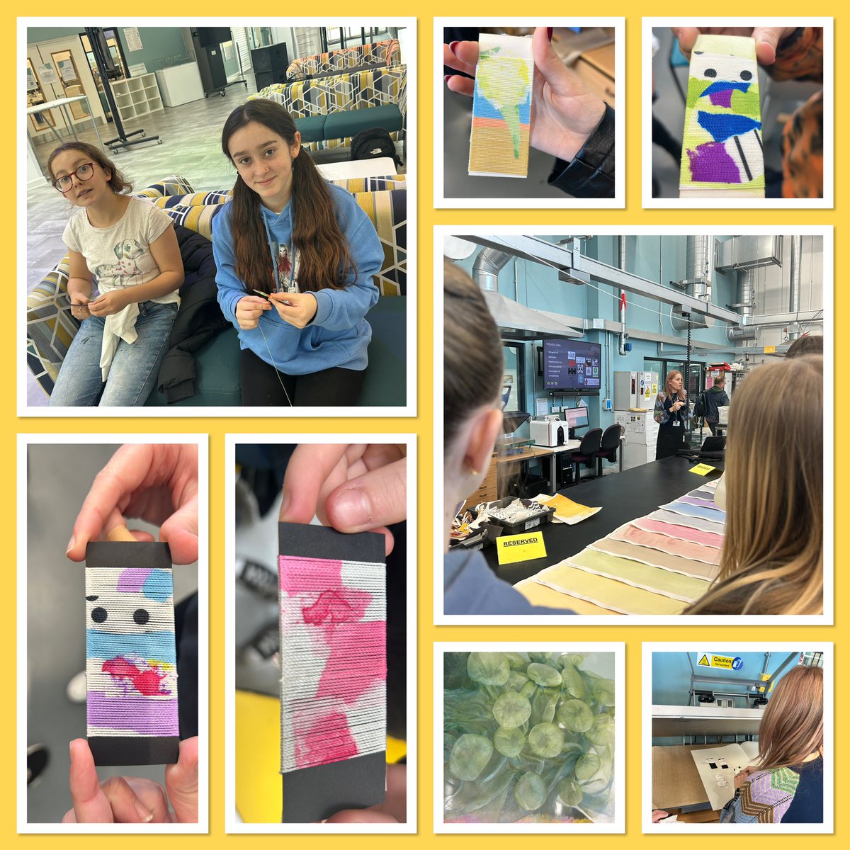 Had a lovely day trip today with some Y9 students interested in Fashion and Textiles @HuddersfieldUni touring the campus and completing a colourways workshop with yarns and printing ⭐️