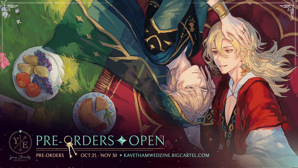 Kavethamwedzine's tweet photo. 🌺PREORDERS ARE OPEN🌺

"Now our hearts are intertwined, and I'll be yours, eternally."

We are ecstatic to announce preorders for Yours, Eternally: A Kavetham Wedding Zine are now OPEN! 

Shop: https://t.co/OhIUTdJ55E
📆 Preorders: Oct 25 - Nov 30 https://t.co/P5PfgR8fLp