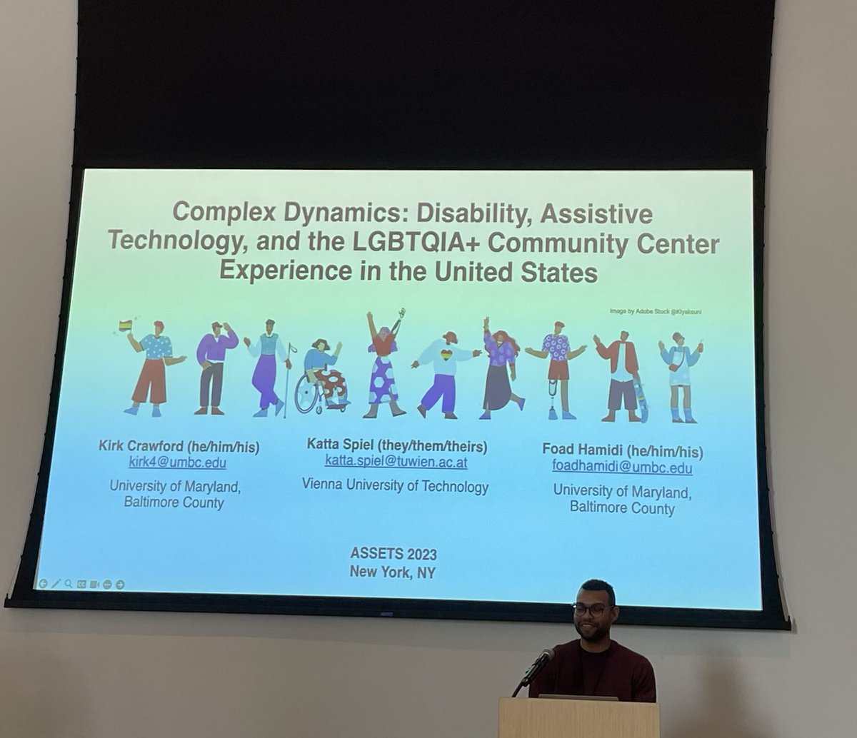 foadhamidi's tweet photo. Delighted to see @CrawfordkirkA presenting our #assets2023 paper with @foadhamidi @katta_spiel  on the experiences of people with disabilities in LGBTQ+ spaces in the US

Read the paper here: https://t.co/wozUnHS0ru https://t.co/jx8UNax6Wh