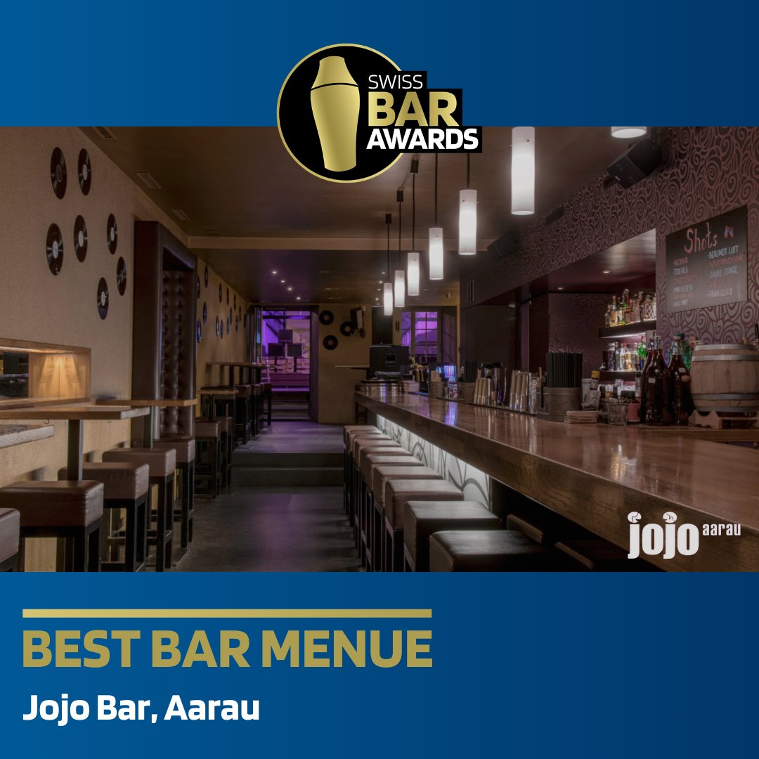 barnews's tweet photo. 🎉 21. SWISS BAR AWARDS! 🎉 
Mit dem Titel 𝗕𝗲𝘀𝘁 𝗕𝗮𝗿 𝗠𝗲𝗻𝘂𝗲 𝟮𝟬𝟮𝟯 geht der erste Award des Abends an die Jojo Bar in Aarau! Die Barkarte wurde mit viel Herzblut von A bis Z vom Team selbst erarbeitet und enthält auch Informationen zur Herstellung der Spirituosen. https://t.co/4ofPTnG0Mh