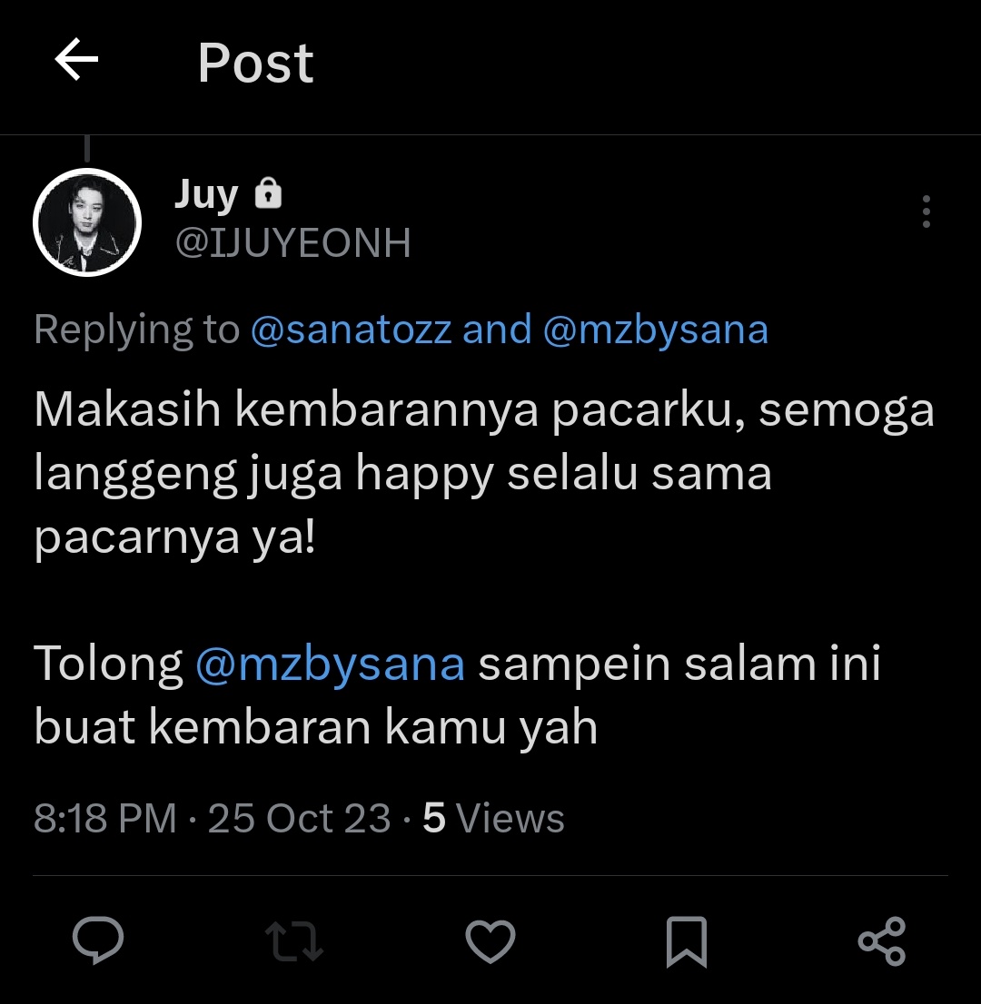 mzbysana's tweet photo. @IJUYEONH @sanatozz EKEWKWK ELUU

Teteh ada balesan dari pacarku @sanatozz https://t.co/w6Y3YMSDSf