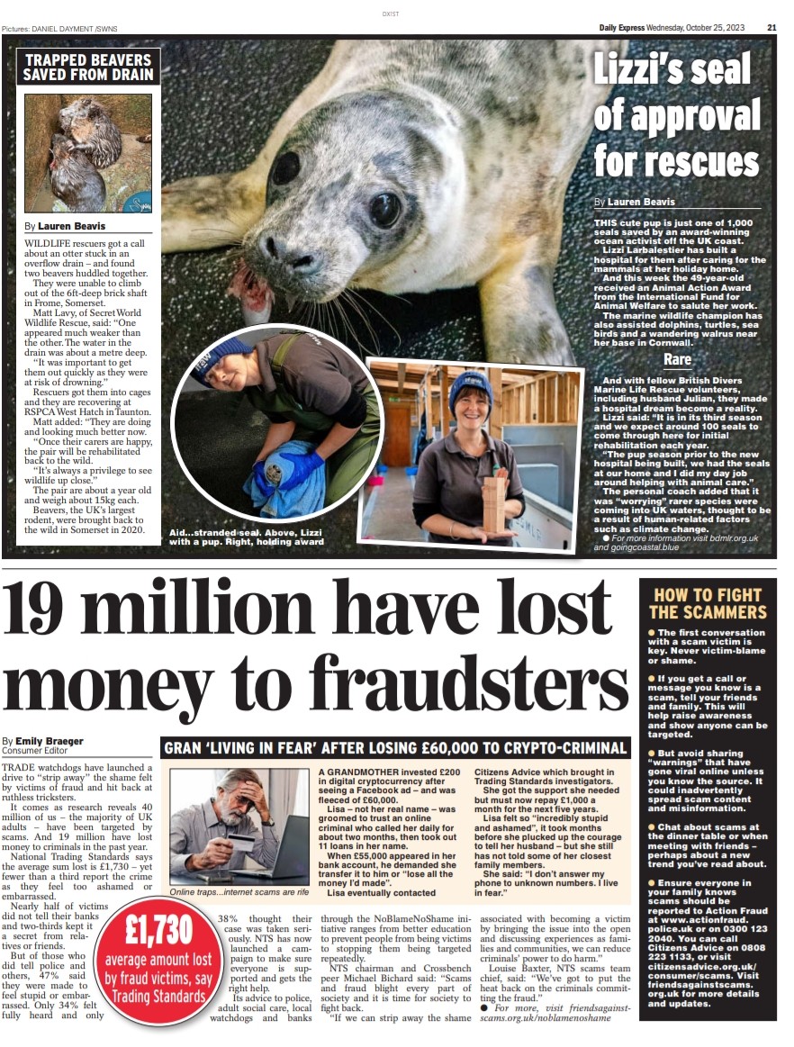 Great to see my photos in The Express today. Lizzi was a truly inspirational person to meet, what she has done to help marine life in Cornwall is amazing. Words by @BeavisLauren @swns #cornwall #seal #marinelife