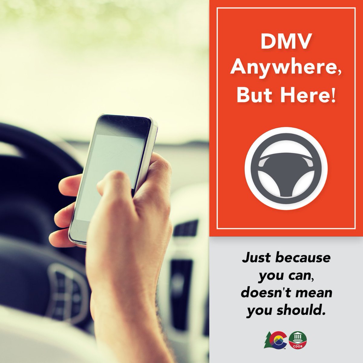 While you can DMV in the car, we suggest you keep your eyes on the road! #JustBecauseYouCan #DriveSafe