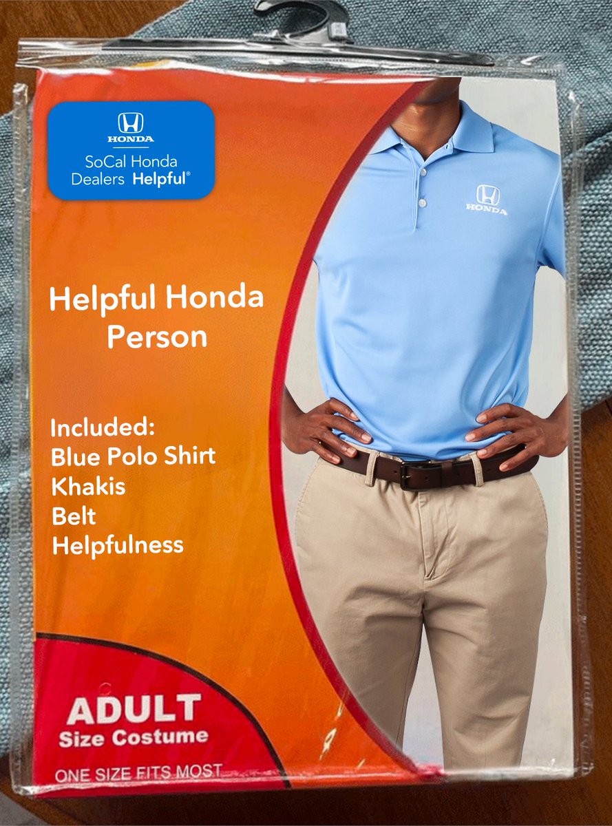 HelpfulHonda's tweet photo. We’re running a Helpful Honda Person costume contest. Think you got the Helpful look? To compete, Quote Tweet with a photo of your Honda costume! Winners will get a big prize. We promise it’ll be a treat, not a trick. 🧢 👕 https://t.co/D6p9S1Oos8